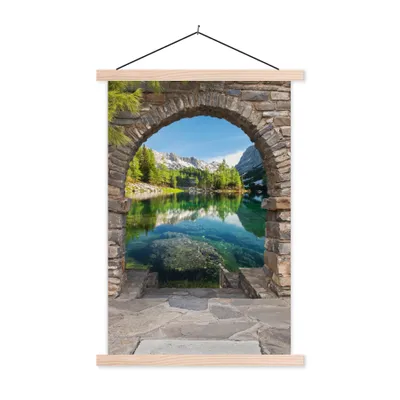Produktbild von MuchoWow® Textilposter Aussicht - Berg - Landschaft - Wasser 40x60 cm mit holzfarbenen Rahmen - Poster
