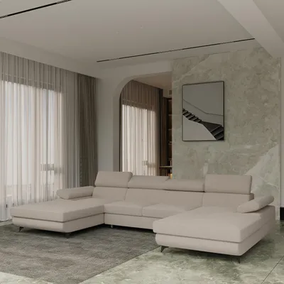 Produktbild von Masseno Ecksofa DETTI mit Schlaffunktion U-Form, Sofa mit Bettkasten, Wohnzimmersofa, Couch, Soffa, Bettsofa, Couchgarnitur- Beige, QUELLE 05