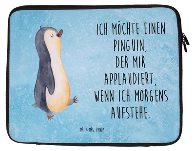 Produktbild von Mr. & Mrs. Panda Laptop Tasche Pinguin marschieren 27 x 36 cm - Eisblau - Geschenk, Hülle, Applaus, Schwester, Laptophülle, Bruder, Familie, Aufstehen, Unausgeschlafen