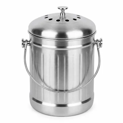 Produktbild von 5-Liter-Edelstahl-Komposteimer mit Deckel, Küchenabfalleimer für Obst- & Gemüsereste, geruchsdicht, für Arbeitsplatte, Küchen-Kompostbehälter