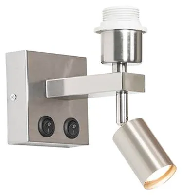 Produktbild von QAZQA - Moderne Wandleuchte aus Stahl I Silber I nickel matt mit Leselampe - Brescia I Wohnzimmer I Schlafzimmer - Stahl Quadratisch - LED geeignet E27
