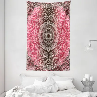Produktbild von ABAKUHAUS Mandala Wandteppich und Tagesdecke, Retro Bohemian Ombre aus Weiches Mikrofaser Stoff Waschbar ohne Verblassen Digitaldruck, 140 x 230 cm, Pink und Brown