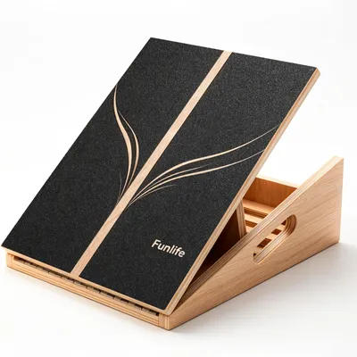 Produktbild von FunLife Slant Board Dehnbrett aus Holz Flow Serie, 5-fach verstellbarer Wadenstrecker 15°–35°, rutschfest für Waden, Achillessehne, Yoga & Fitness