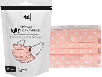 Produktbild von Blnk Disposable Kids Mask Type Iir pink Hearts 5 St