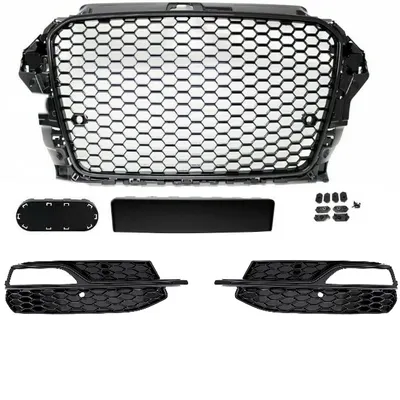 Produktbild von Set Wabendesign Kühlergrill Wabengrill Schwarz Glanz +Gitter passend für Audi A3 8V 12-16 nur S-Line
