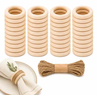 50 Holz-Makramee-Ringe 5,5 cm DIY Basteln mit Jutekordel
