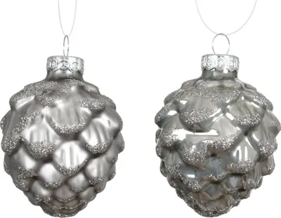 Produktbild von Christbaumschmuck Zapfen 7cm Glas 6 Stück - Zart Grau
