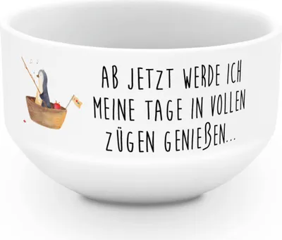 Produktbild von Mr. & Mrs. Panda schale Pinguin Angelboot - Weiß - Geschenk, Optimistisch, salatschälchen, Genießen, Müslischale, Boot, Müslischüssel, Schüssel, Angeln, Obstschale