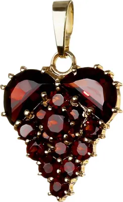 Produktbild von Granat Kettenanhänger Goldschmiedearbeit 14 Karat 585 Gelb Gold Herz Traube 3218