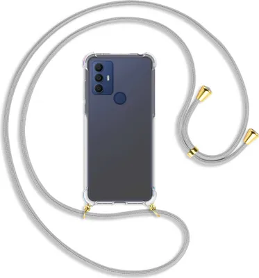 Produktbild von Handykette Backcover-Schutzhülle mit Band (Metall goldfarben) für TCL 30 SE, TCL 305, TCL 306 - silbergrau