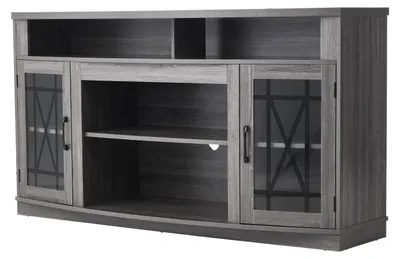 Immagine prodotto di SucceBuy Mobile TV per televisori fino a 65 pollici, tavolo con striscia luminosa a LED, mobile TV in legno con ante in vetro e ripiani regolabili, consolle per soggiorno e camera da letto, grigio
