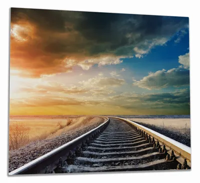 Produktbild von Wallario Herdabdeckplatte aus Glas, Größe 60 x 52 cm 1-teilig, Motiv Bahnschienen ins Ungewisse