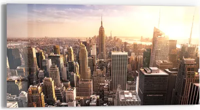 Produktbild von DEQORI Glasbild Echtglas 60x30 cm 'New York City Skyline' Wandbild Bild modern Deko