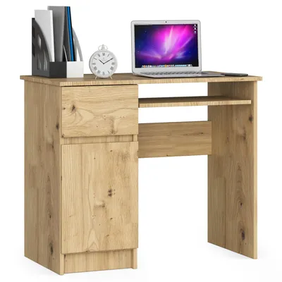 Produktbild von Computerschreibtisch – Schreibtisch – Bürotisch – Büroschreibtisch – PIKSEL – 90 cm – Artisan Eiche – Computertischmit Schublade und Tür links