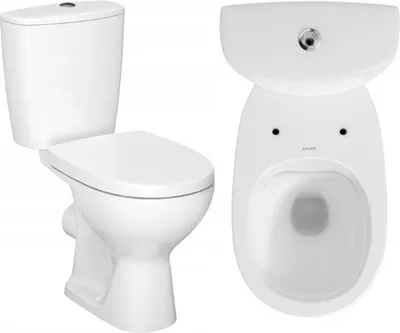 A white toilet shown from two angles: side and front.