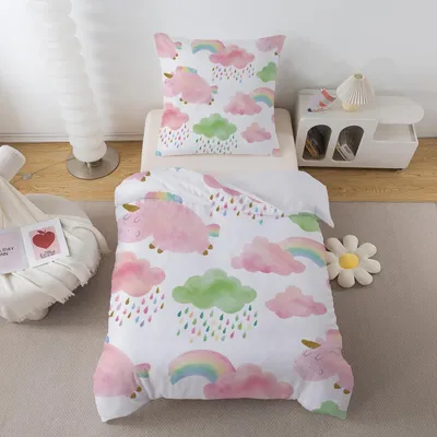 Immagine prodotto di Set di lenzuola per bambini, motivo unicorno, 135x200 cm + 80x80 cm, in microfibra, con cerniera