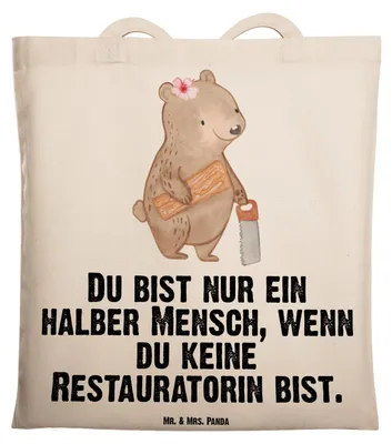 Produktbild von Mr. & Mrs. Panda Beutel Restauratorin Herz - Transparent - Geschenk, Einkaufstasche, Shopping Tasche, Jutebeutel, Tote Bag, dokumententasche, Schultasche