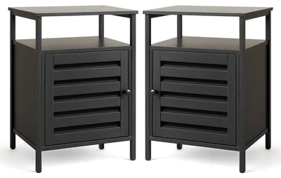 Produktbild von Goliving Nachttisch-Set, 2er-Set – 40 x 40 x 60 cm – Aufbewahrungsschrank mit Tür und Einlegeböden – Holz – Industrial-Stil – Moderner Beistelltisch – Schwarz, KI-generiertes Bild