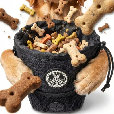 Produktbild von HUND IST KÖNIG kompakter Hunde Futterbeutel, robuste Leckerlitasche fürs Training & Gassigehen, schnelles belohnen - mit Kotbeutelspender