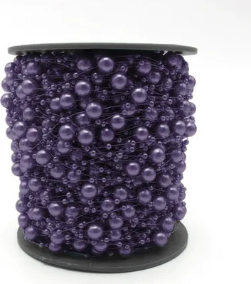 Image de 5 guirlandes de perles, env. 120 cm de long, perles de 8 mm, violet foncé