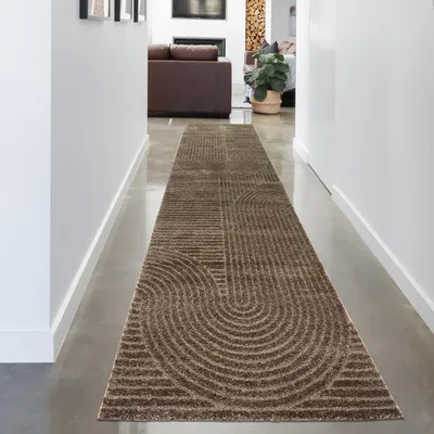 Produktbild von Moderner Teppich mit Bogenmuster Pflegeleicht und Strapazierfähig in Braun Größe - 80 x 300 cm