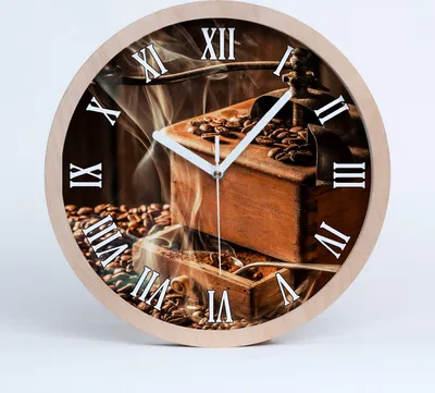 Produktbild von Holzuhr 30fi cm wanduhr - weiße Spitzen - Kaffeebohnen