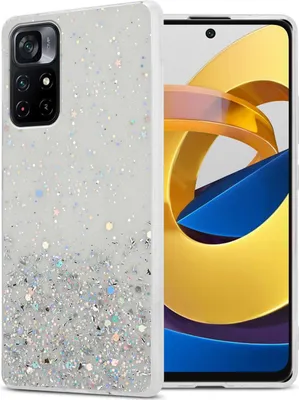 Produktbild von Cadorabo Hülle für Xiaomi POCO M4 PRO 5G in Transparent mit Glitter Schutzhülle aus flexiblem TPU Silikon mit funkelnden Glitter Case Cover Etui Handy Hülle