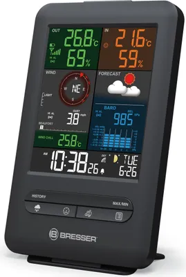Produktbild von Bresser Zusatz-Basisstation für 5-in-1 Wetterstation, Farbdisplay, Wecker mit Frostwarnung, Raumklimaanzeige, Wettertrend, Netzbetrieb