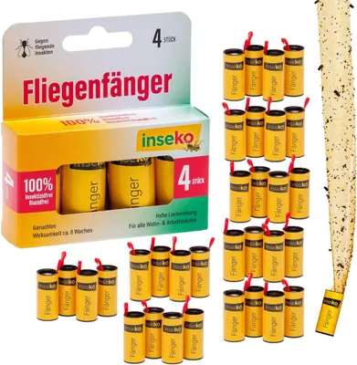 Produktbild von inseko 32 x Fliegenfalle I Premium Fliegenfänger Rollen I Fruchtfliegenfalle I umweltfreundlich & giftfrei - 8 Packungen (552403)