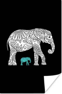 Produktbild von MuchoWow® Poster Elefant - Muster - Schwarz 120x180 cm - Kunstposter
