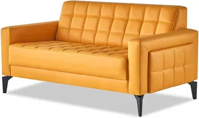Zdjęcie produktu dla Kanapa żółta 2-osobowa Skórzana sofa Chesterfield do siedzenia dwuosobowa