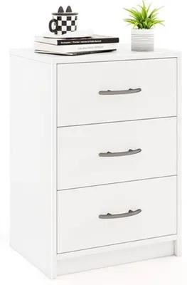 Obrázek produktu pro Noční stolek se 3 zásuvkami – bílý – kompaktní nábytek pro postel s pružinovým roštem a do ložnice – 38,5 x 28 x 54 cm