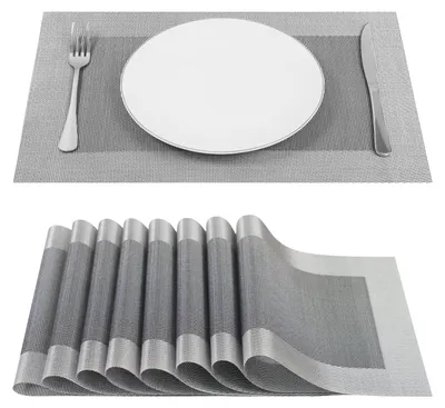 Platzsets aus gewebtem Vinyl, 8 Stück, Grau, 45x30 cm