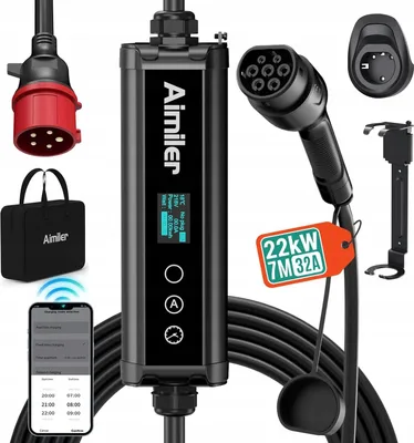Immagine prodotto di Stazione di ricarica AIMILER Wallbox da 22 kW, alimentazione trifase 400 V, 16-32 A, cavo da 7 m