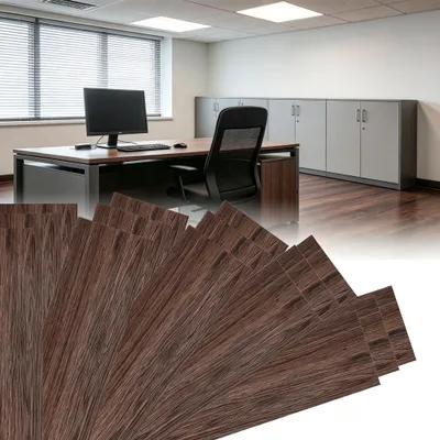 Image de QEENTOE : Dalles de sol en PVC vinyle adhésives, pose facile, imperméables et antidérapantes, imitation bois marron (36 pièces, 5,02 m²)