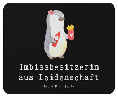 Produktbild von Mr. & Mrs. Panda Mauspad Imbissbesitzerin Leidenschaft - Schwarz - Geschenk, Pommesverkäuferin, pc, Witzig, Lustig, Imibissverkäuferin, mousematte, Pommesliebe, Spruch