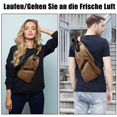 Produktbild von mofut Brusttasche Sling Bag, Canvas mit Polyesterfutter, USB-Ladeanschluss, gepolsterter, verstellbarer Schultergurt, Unisex für Sport, Outdoor & Alltag, 7 Fächer, Kompakt & Robust