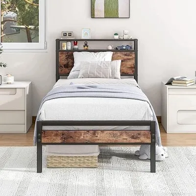 Zdjęcie produktu dla Rama łóżka 90X200 cm metalowa z zagłówkiem szufladami dla dzieci
