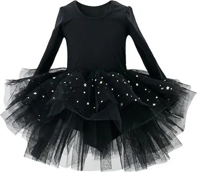 Produktbild von Toddler Girls Ballet Tutu Dresses Long Sleeve Sequin Tulle Ballerina Outfits Dance Leotards, Schwarz, S