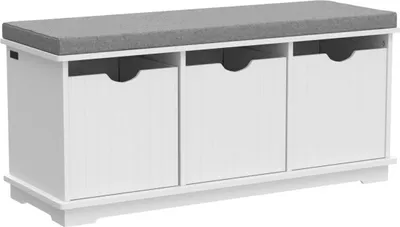 Immagine prodotto di SoBuy Panca per scarpe moderna Cassetta per scarpe con cuscino di seduta 3 cestini Bianco circa 100x46x36cm