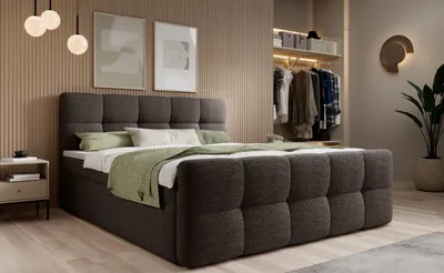 Produktbild von Kontinentalbett 180x200 cm Calma mit Bettkasten, Matratze und Topper, Boxspringbett Doppelbett Polsterbett mit Stauraum, Gepolstertes Kopfteil
