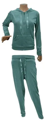 Imagen del producto de Conjunto deportivo Damen: Conjunto de terciopelo para mayor comodidad. Incluye chaqueta y pantalón de chándal con bolsillos. Ideal para hacer ejercicio, como pijama o para estar en casa. Color: Turquesa. Talla: L