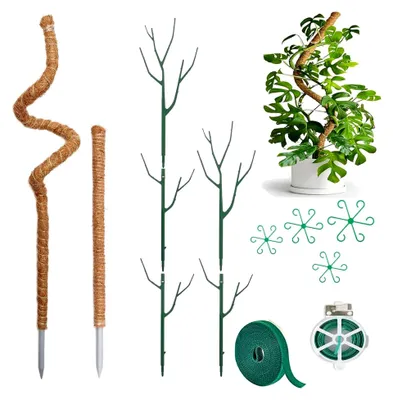 Produktbild von Set mit 13 Stück Monstera Rankhilfe aus Kokosfaser mit Zubehör für Kletterpflanzen, 2 Stück 70 cm + 120 cm Rankhilfe, 5 Stück Pflanzenstützen