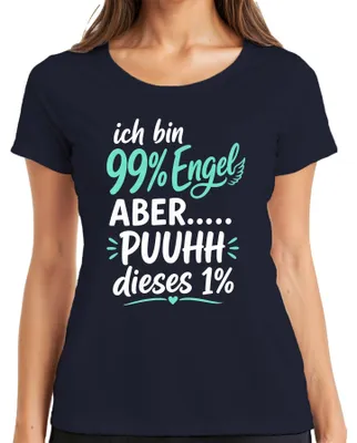 Obrázok produktu pre Som 99% anjel, ALE... toto 1% je zábavné. Dámske tričko, tmavomodré, veľkosť L. (Toto je sarkastické vyjadrenie.)