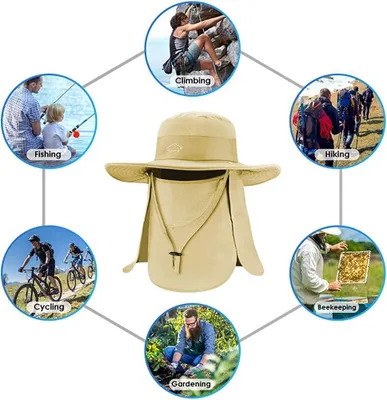 Produktbild von Sonnenhut M-L, breite Krempe, khaki, abnehmbarer Nackenflap, UPF 50 UV-Schutz