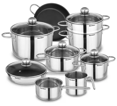 Produktbild von Karcher Topfset Jette (Edelstahl, 14-teilig, inkl. 5 Glasdeckel, Induktion)