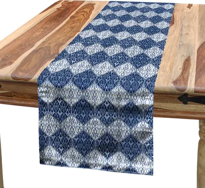 Produktbild von ABAKUHAUS Navy blau Tischläufer, Orientalisches Muster in Patchwork-horizontalem Design Ostasiatisch, 40 x 180 cm, Blassblau Dunkelblau