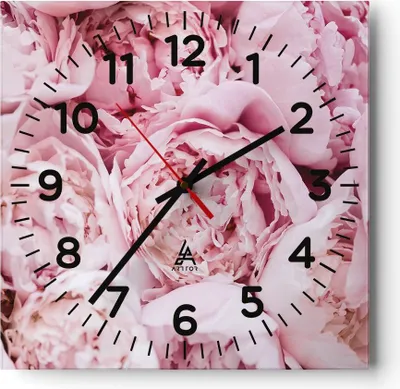 Produktbild von Wanduhr - Quadrat - Glasuhr - Blumenstrauß Blumen Rosa - 30x30cm - Schleichendes Uhrwerk - Lautlos - zum Aufhängen bereit - Dekoration Modern - Wanddekoration aus Glas - C4AC30x30-5001
