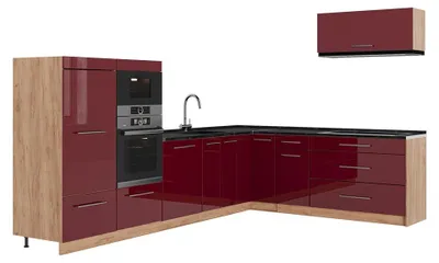 Imagen del producto de Cocina esquinera Vicco Fame-Line Rojo Burdeos alto brillo/Roble dorado 327 x 227 cm sin encimera, Model 64403