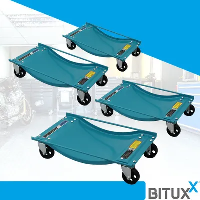 Produktbild von Bituxx 4 Stück Rangierhilfen Rangierroller Rangierheber für PKW Auto Anhänger belastbar bis 450 kg pro Rangierroller Blau MS-15322